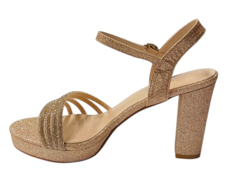 Diamante Block Heel Glitter Ankle Strap Shoes - Heels - British D'sire