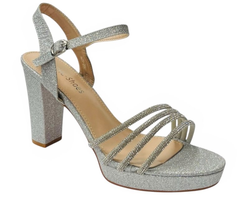 Diamante Block Heel Glitter Ankle Strap Shoes - Heels - British D'sire Main image