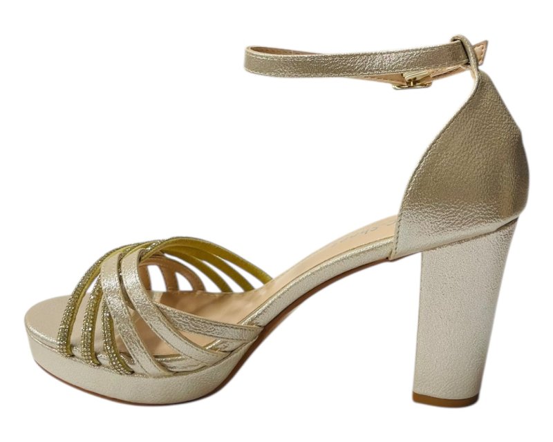 Diamante Block Heel Glitter Cross Strap Shoes - Heels - British D'sire