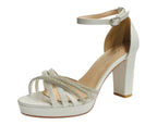 Diamante Block Heel Glitter Cross Strap Shoes - Heels - British D'sire