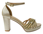 Diamante Block Heel Glitter Cross Strap Shoes - Heels - British D'sire