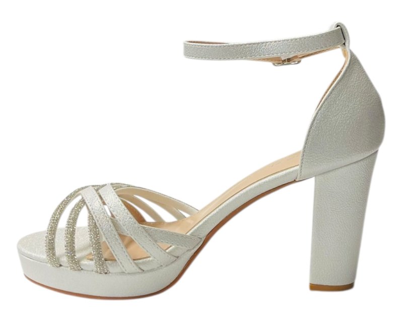 Diamante Block Heel Glitter Cross Strap Shoes - Heels - British D'sire