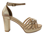 Diamante Block Heel Glitter Cross Strap Shoes - Heels - British D'sire