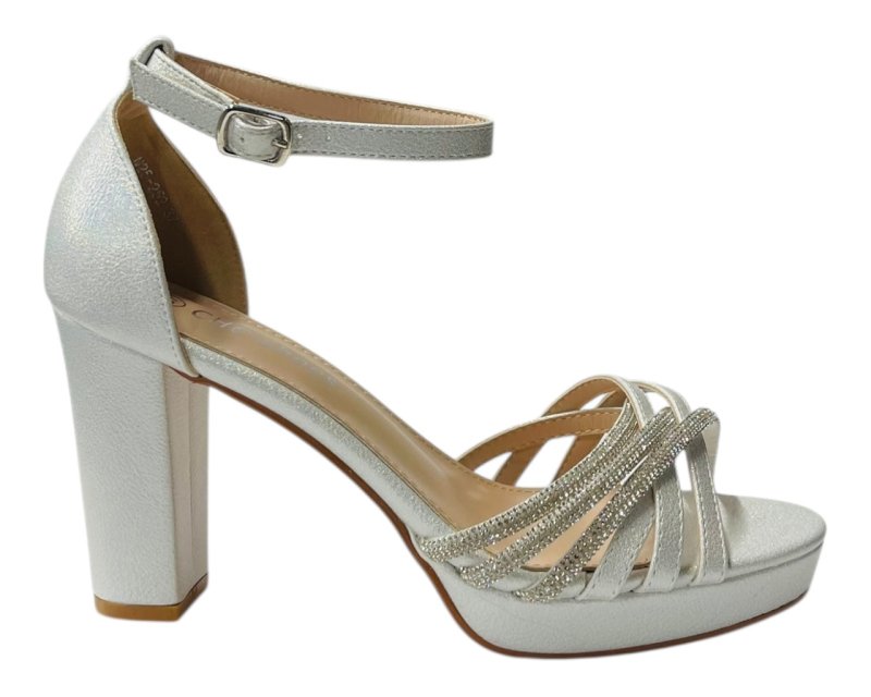 Diamante Block Heel Glitter Cross Strap Shoes - Heels - British D'sire