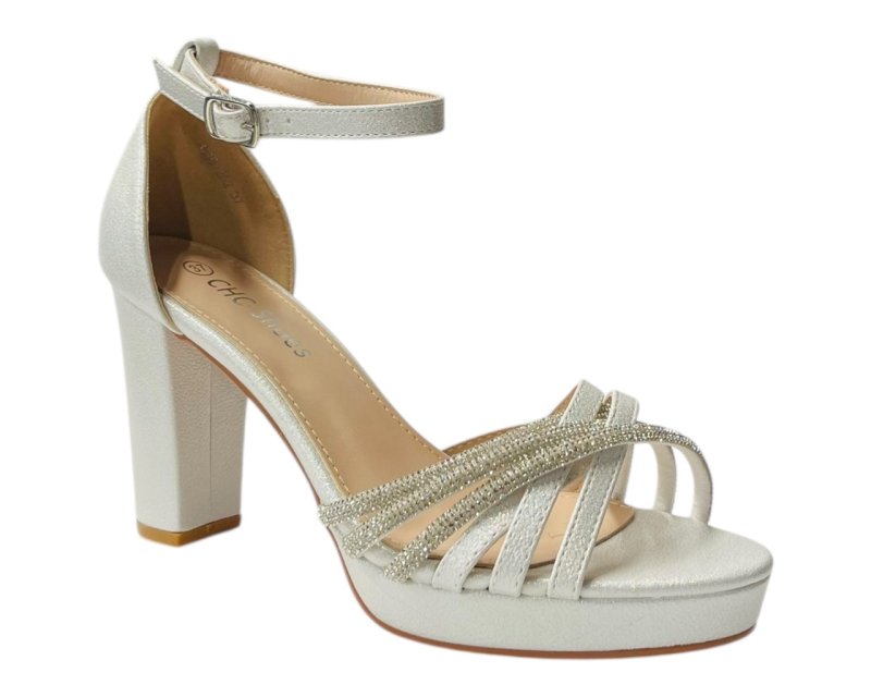 Diamante Block Heel Glitter Cross Strap Shoes - Heels - British D'sire