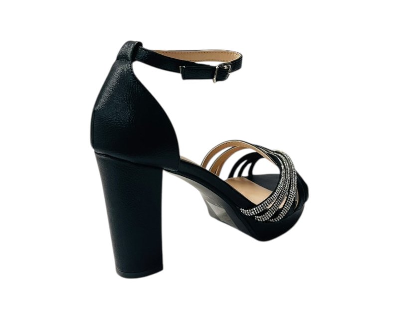 Diamante Block Heel Glitter Cross Strap Shoes - Heels - British D'sire