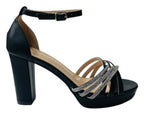 Diamante Block Heel Glitter Cross Strap Shoes - Heels - British D'sire