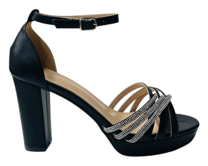 Diamante Block Heel Glitter Cross Strap Shoes - Heels - British D'sire