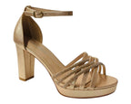 Diamante Block Heel Glitter Cross Strap Shoes - Heels - British D'sire