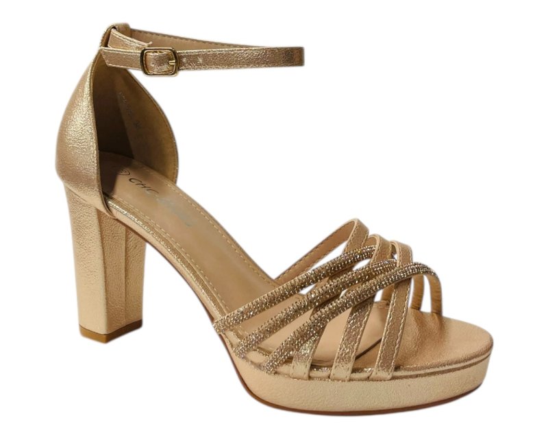 Diamante Block Heel Glitter Cross Strap Shoes - Heels - British D'sire
