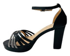 Diamante Block Heel Glitter Cross Strap Shoes - Heels - British D'sire