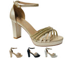 Diamante Block Heel Glitter Cross Strap Shoes - Heels - British D'sire