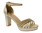 Diamante Block Heel Glitter Cross Strap Shoes - Heels - British D'sire