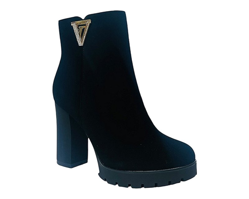 Diamante Block Heels Zip Ankle Boots - Boots - British D'sire