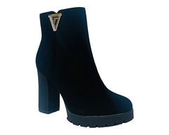 Diamante Block Heels Zip Ankle Boots - Boots - British D'sire