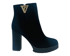 Diamante Block Heels Zip Ankle Boots - Boots - British D'sire