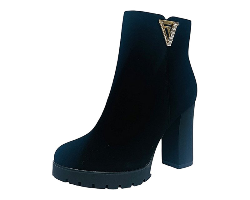 Diamante Block Heels Zip Ankle Boots - Boots - British D'sire