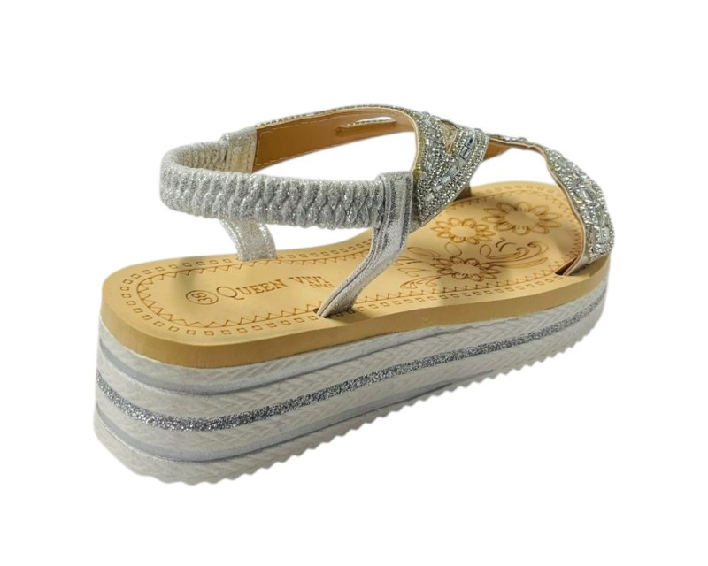 Diamante Elastic Ankle Strap Wedge Sandals - Sandals - British D'sire