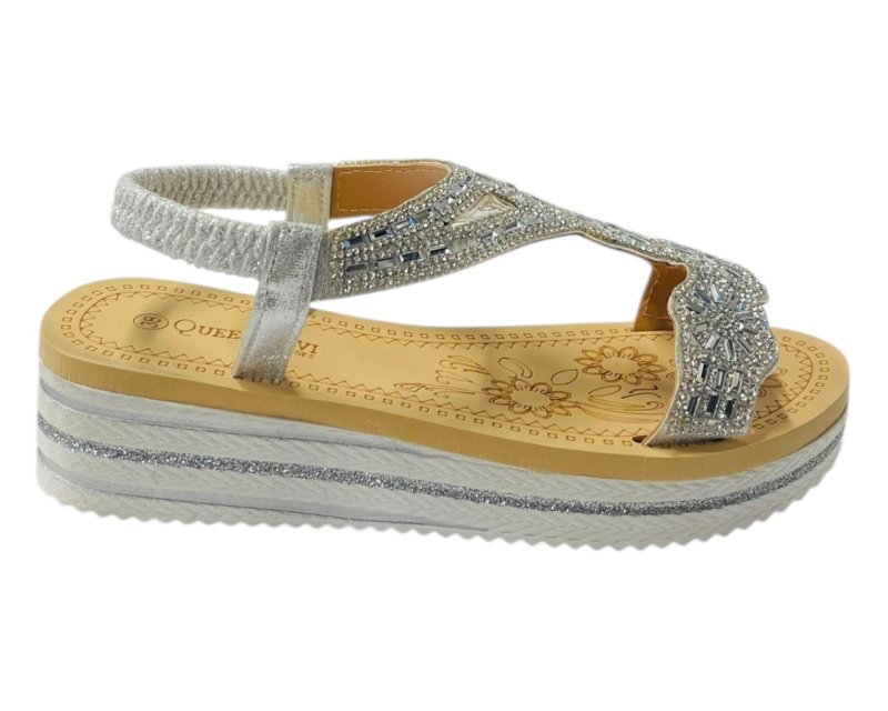 Diamante Elastic Ankle Strap Wedge Sandals - Sandals - British D'sire