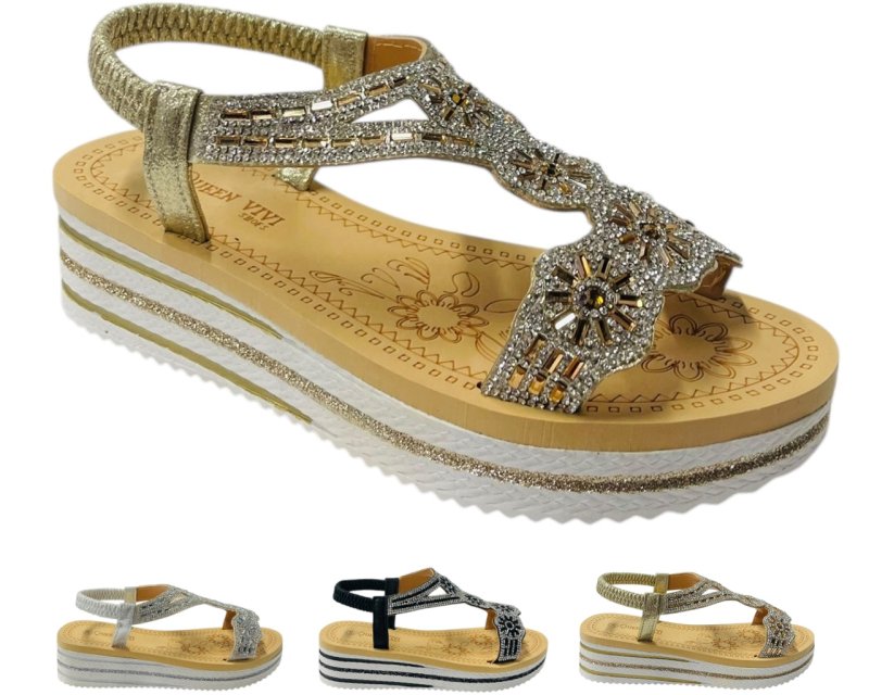 Diamante Elastic Ankle Strap Wedge Sandals - Sandals - British D'sire