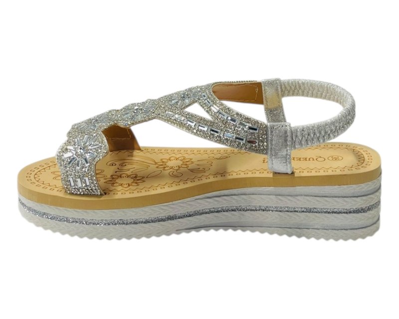 Diamante Elastic Ankle Strap Wedge Sandals - Sandals - British D'sire
