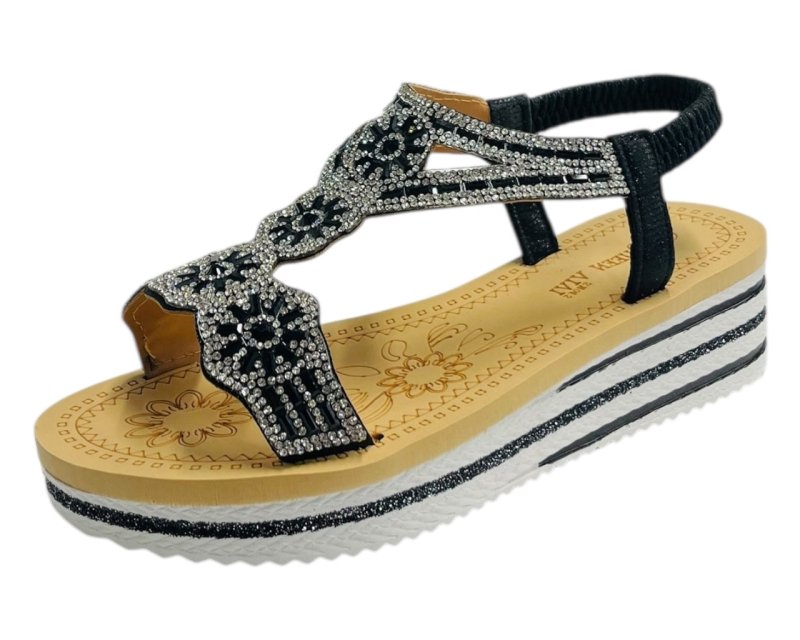 Diamante Elastic Ankle Strap Wedge Sandals - Sandals - British D'sire
