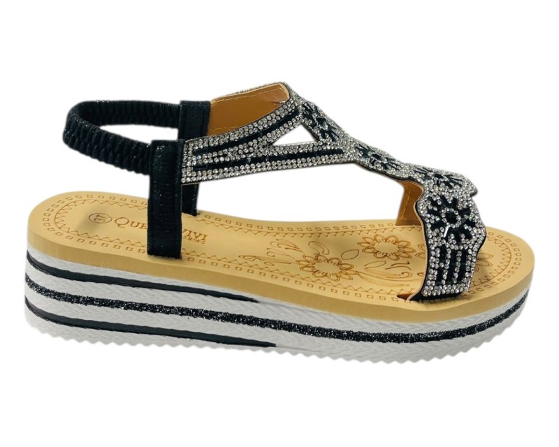 Diamante Elastic Ankle Strap Wedge Sandals - Sandals - British D'sire