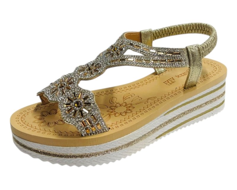 Diamante Elastic Ankle Strap Wedge Sandals - Sandals - British D'sire