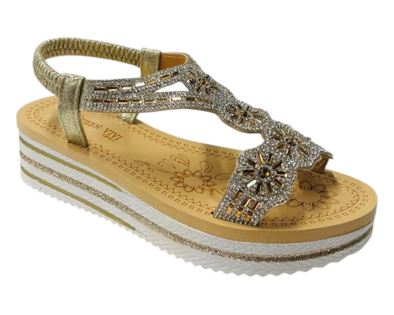 Diamante Elastic Ankle Strap Wedge Sandals - Sandals - British D'sire Main image