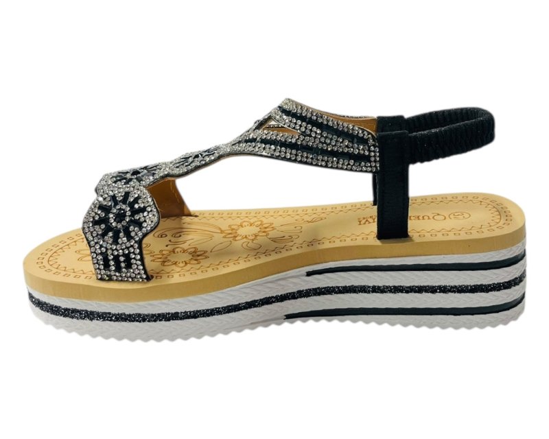 Diamante Elastic Ankle Strap Wedge Sandals - Sandals - British D'sire