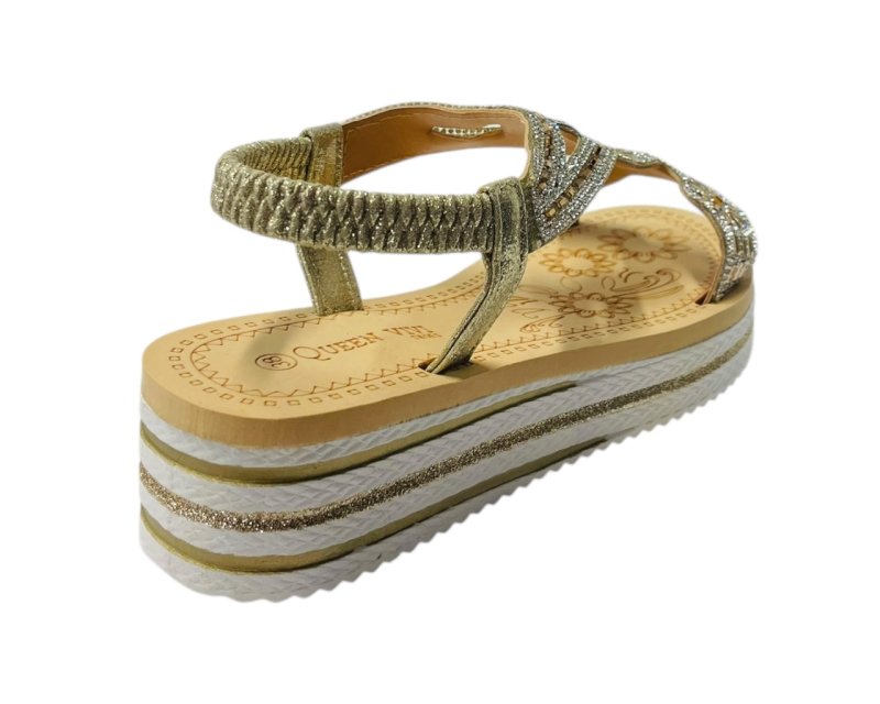 Diamante Elastic Ankle Strap Wedge Sandals - Sandals - British D'sire