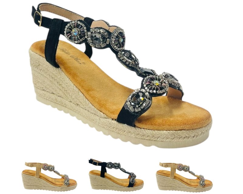 Diamante Espadrilles Wedge Sandals - Sandals - British D'sire