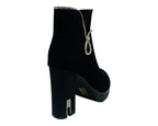 Diamante Faux Suede Block Heel Zip Ankle Boots - Boots - British D'sire