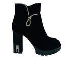 Diamante Faux Suede Block Heel Zip Ankle Boots - Boots - British D'sire