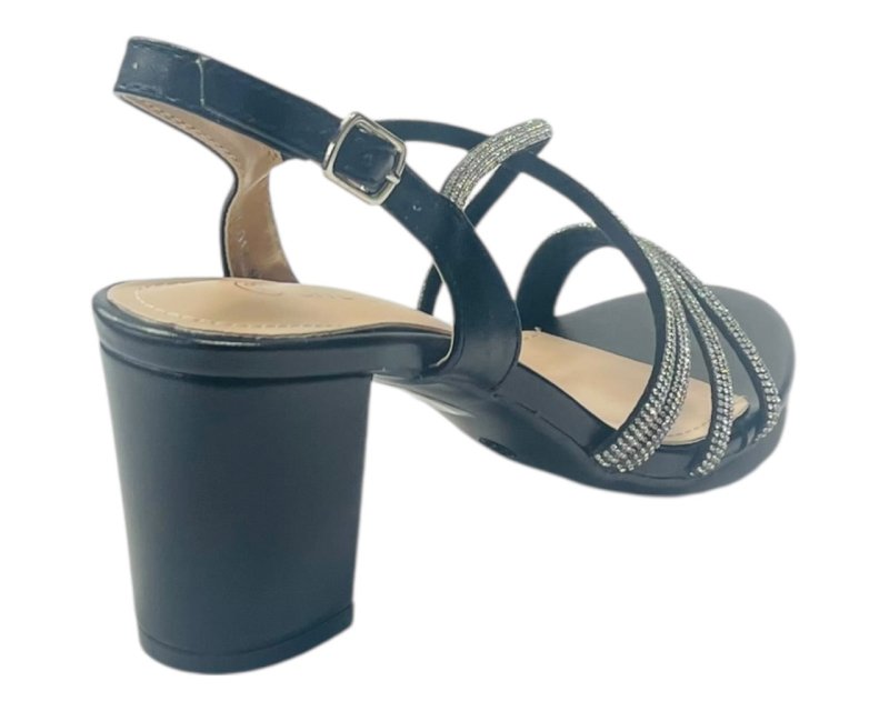 Diamante Glitter Ankle Strap Block Heel Shoes - Heels - British D'sire