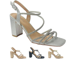 Diamante Glitter Ankle Strap Block Heel Shoes - Heels - British D'sire