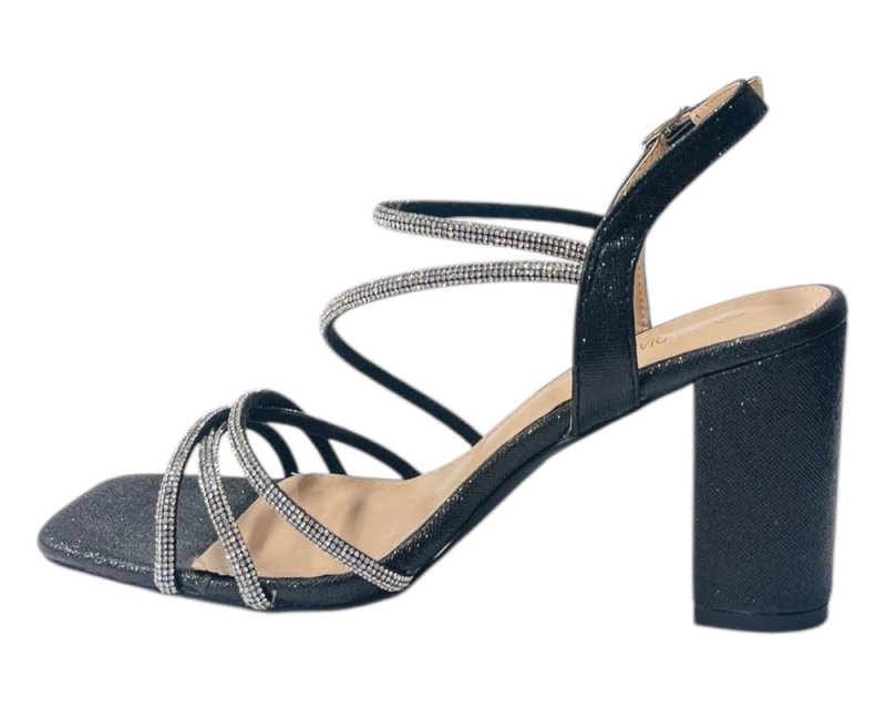 Diamante Glitter Ankle Strap Block Heel Shoes - Heels - British D'sire
