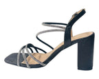 Diamante Glitter Ankle Strap Block Heel Shoes - Heels - British D'sire