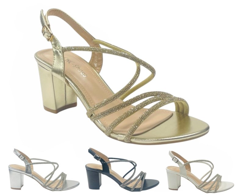 Diamante Glitter Ankle Strap Block Heel Shoes - Heels - British D'sire