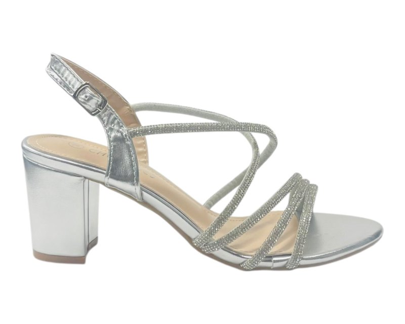 Diamante Glitter Ankle Strap Block Heel Shoes - Heels - British D'sire
