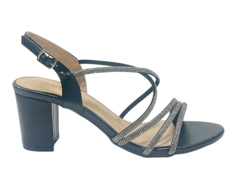 Diamante Glitter Ankle Strap Block Heel Shoes - Heels - British D'sire
