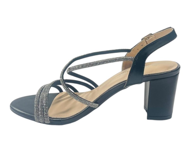 Diamante Glitter Ankle Strap Block Heel Shoes - Heels - British D'sire