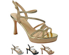 Diamante High Heel Glitter Ankle Strap Shoes - Heels - British D'sire