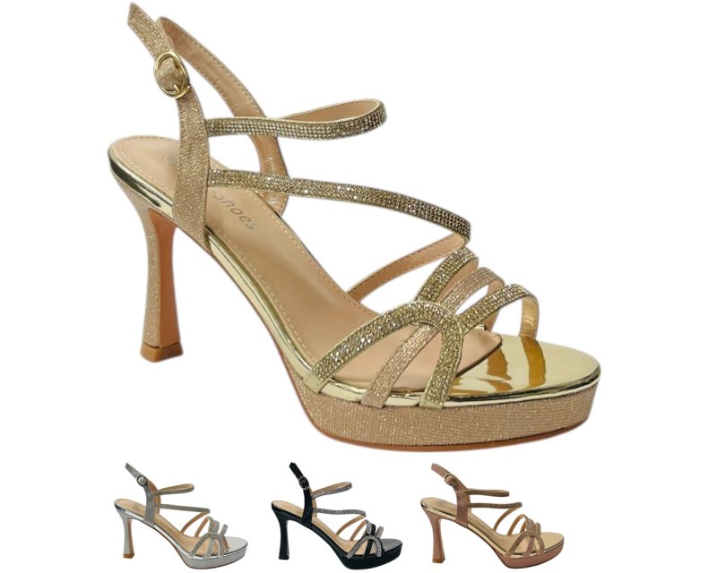 Diamante High Heel Glitter Ankle Strap Shoes - Heels - British D'sire