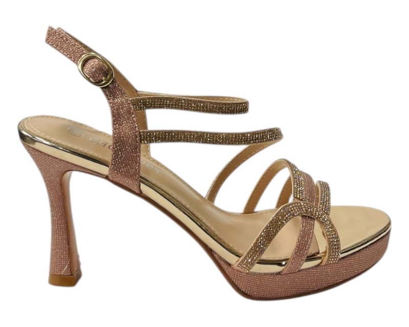Diamante High Heel Glitter Ankle Strap Shoes - Heels - British D'sire