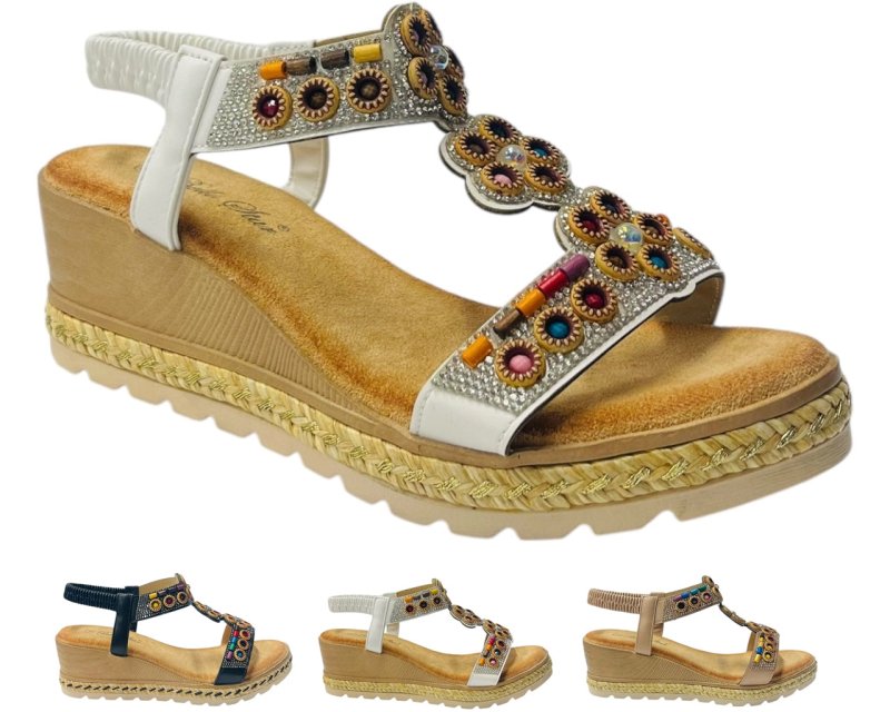 Diamante Slip On Wedge Sandals - Sandals - British D'sire Main image