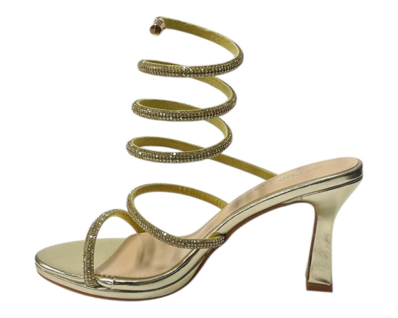 Diamante Snake Anklet Round Toe Sandals - Heels - British D'sire