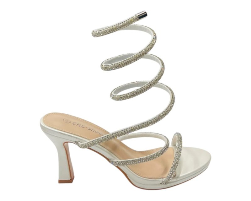 Diamante Snake Anklet Round Toe Sandals - Heels - British D'sire