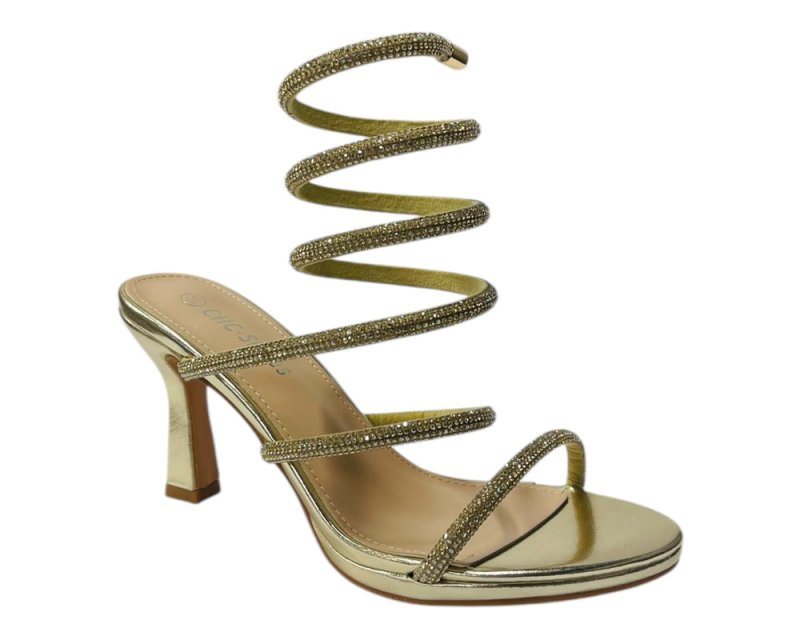 Diamante Snake Anklet Round Toe Sandals - Heels - British D'sire
