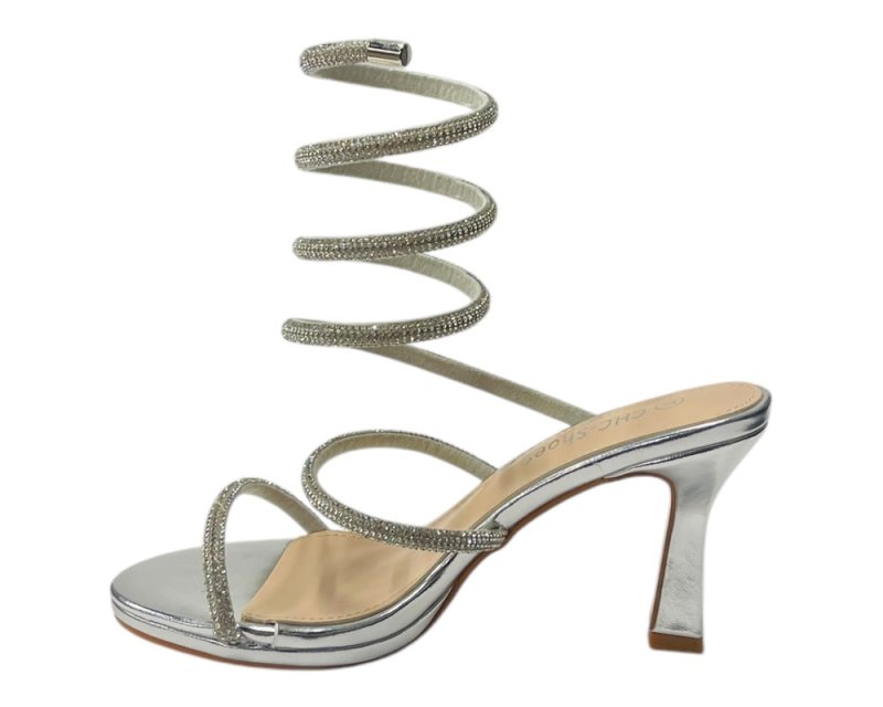 Diamante Snake Anklet Round Toe Sandals - Heels - British D'sire